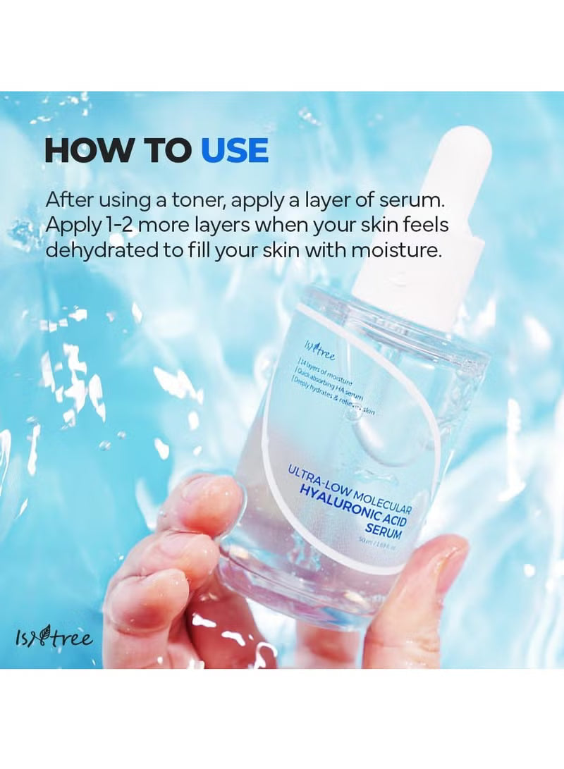 ISNTREE : Ultra-low Molecular Hyaluronic acid Serum 50ml 1.69 fl.oz. | Quick absorbing Hyaluronic acid serum | Deeply hydrates and smoothens the skin