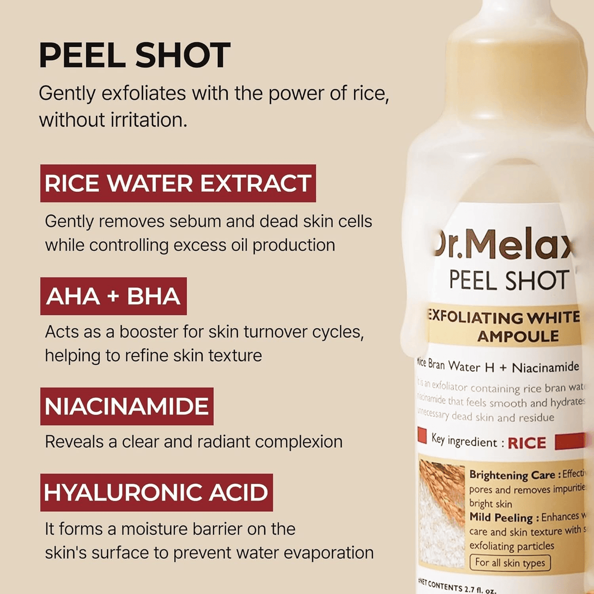 Dr.Melaxin Peel Shot Exfoliating White Rice Ampoule - 80ml
