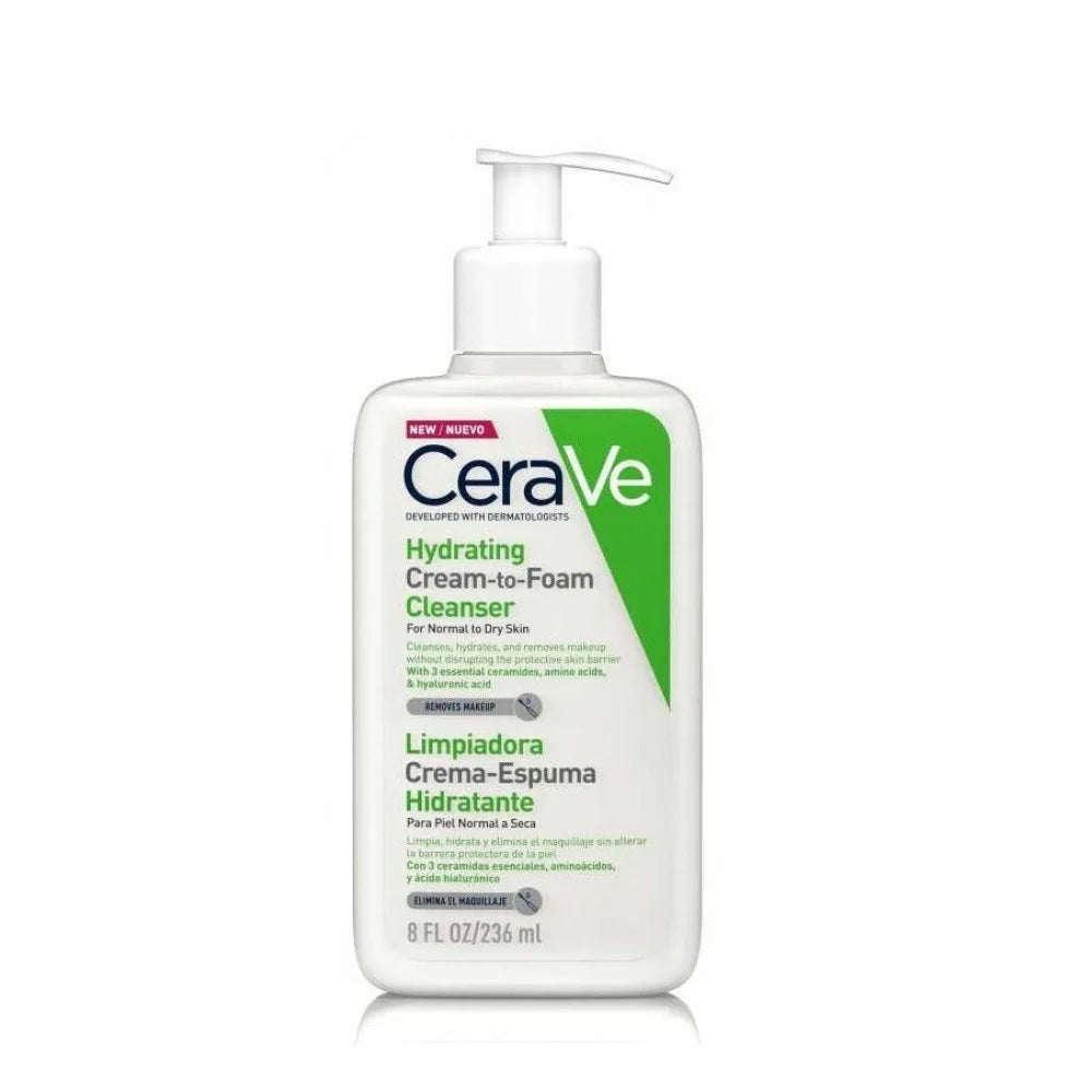 CeraVe Hydrating Cream-to-Foam Cleanser | 236ml/8oz | Makeup Removes and Face Wash | Fragrance Free