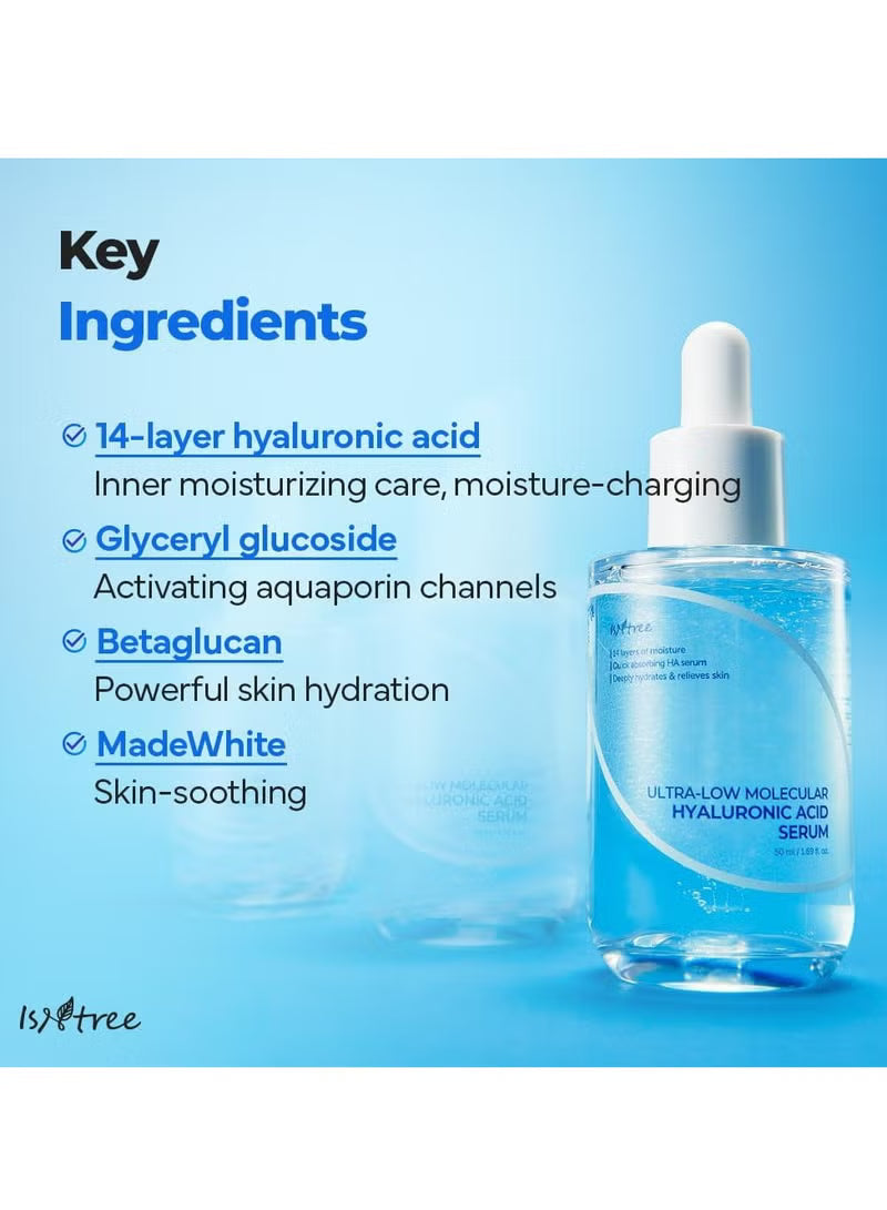 ISNTREE : Ultra-low Molecular Hyaluronic acid Serum 50ml 1.69 fl.oz. | Quick absorbing Hyaluronic acid serum | Deeply hydrates and smoothens the skin
